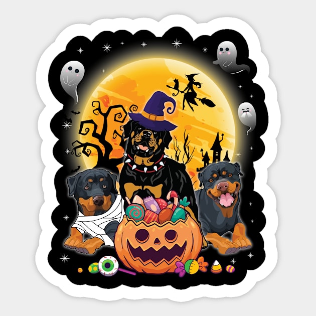 Rottweiler Dog Mummy Witch Moon Ghosts Happy Halloween Thanksgiving Merry Christmas Day Sticker by joandraelliot